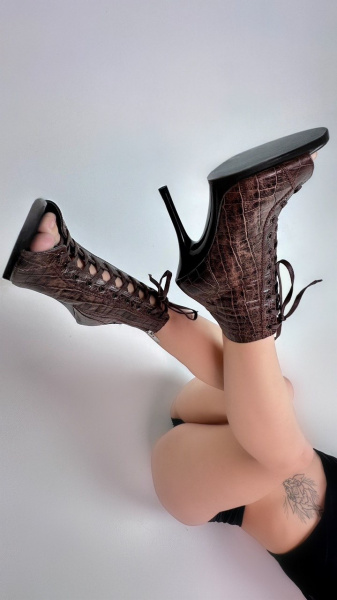 Туфли хилсы для танцев LIZARDI Крокодил Коричневый