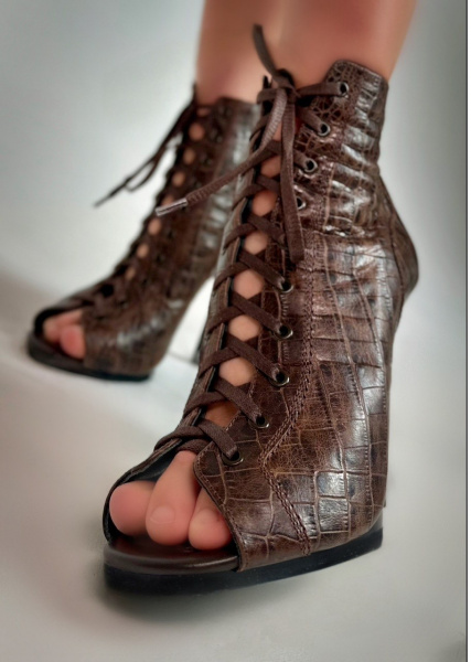Туфли хилсы для танцев LIZARDI Крокодил Коричневый