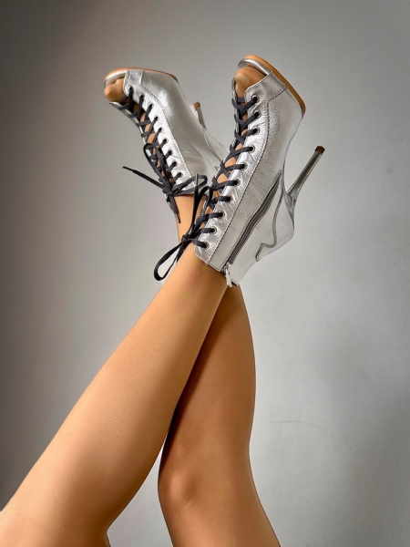 Туфли хилсы для танцев LIZARDI Серебро кожа