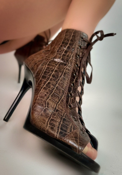 Туфли хилсы для танцев LIZARDI Крокодил Коричневый